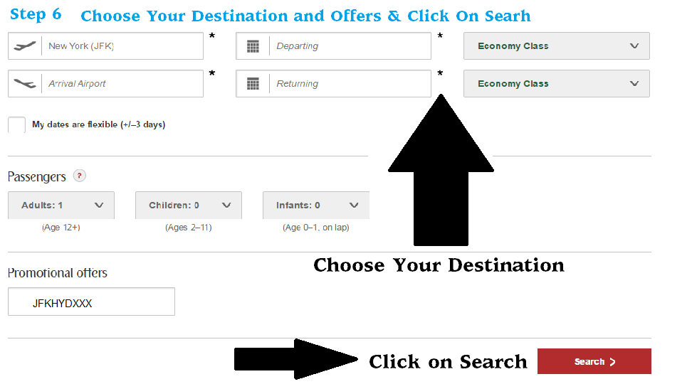 Choose your destination on emirates and enter promo code